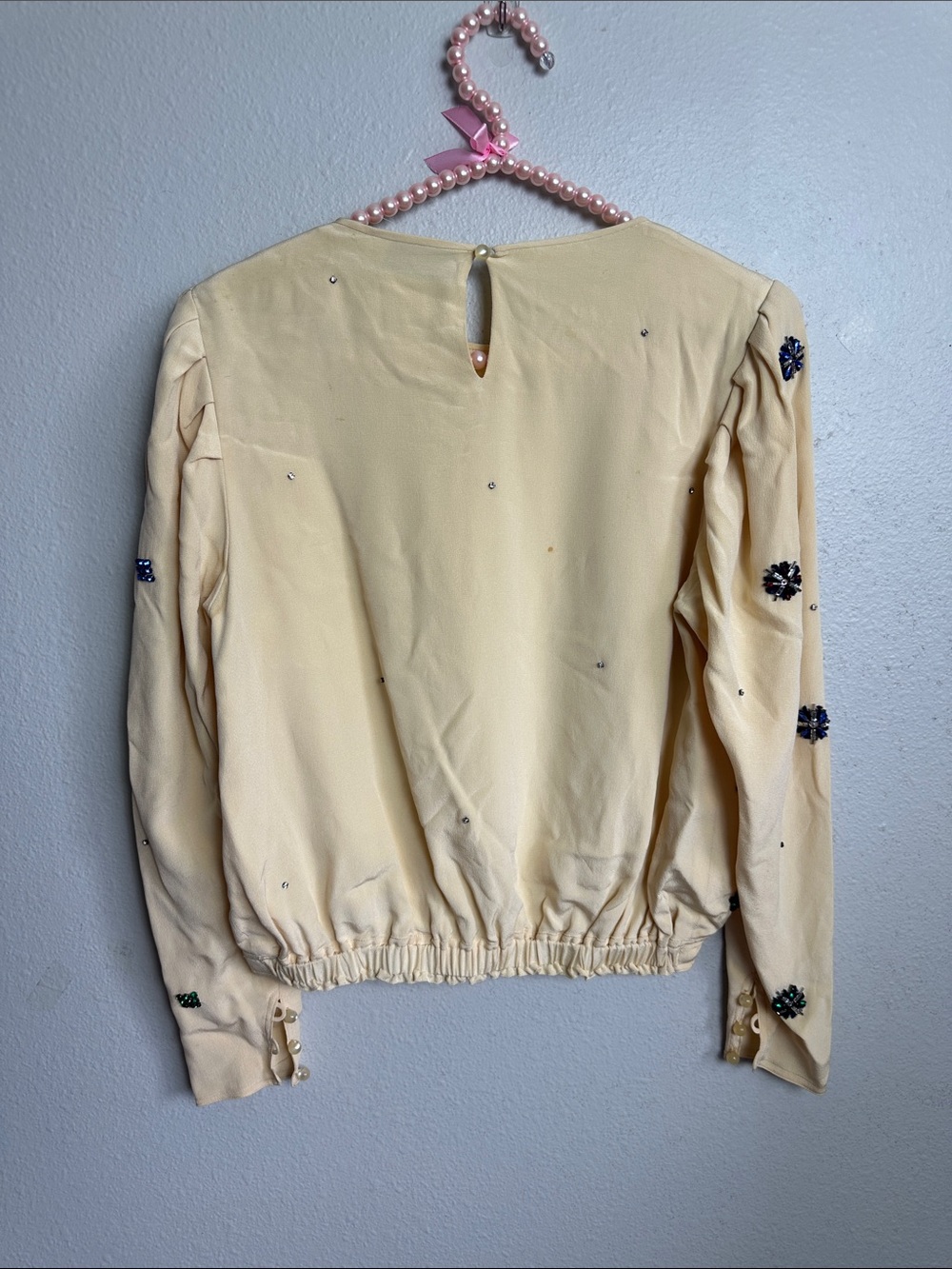Vintage silk Chloe Cream Long-Sleeve Embellished blouse - Picture 4 of 15